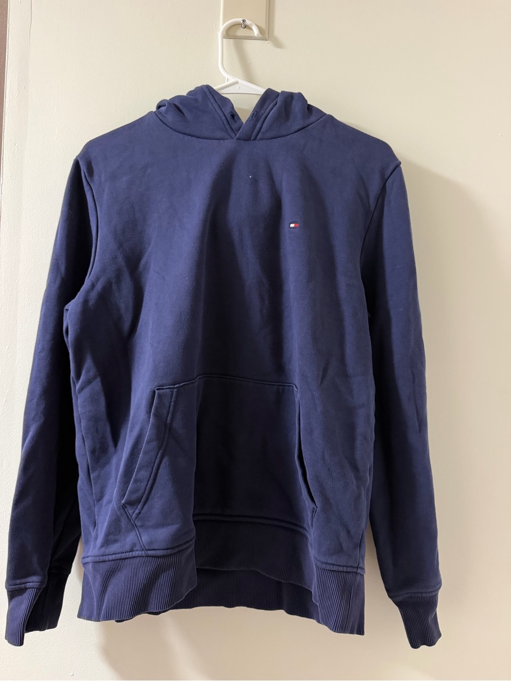 Tommy Hilfiger Hoodie Mens M Navy Like New Embroidered Flag Logo Pullover